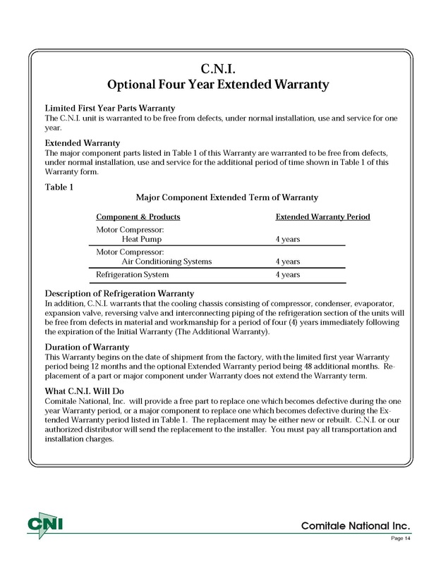 Four Year Extended Warranty CNI